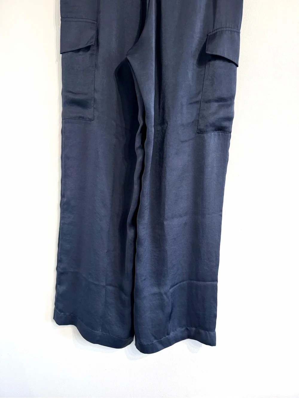 Ba&sh Cary Wide-Leg Navy Cargo Dress Pants slinky fabric